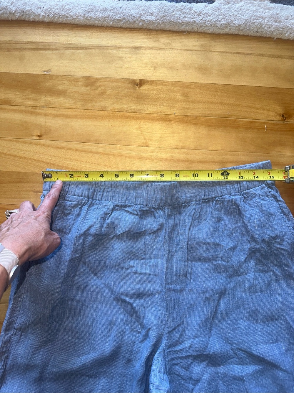 Eileen Fisher Organic Linen Delave Wide Leg Crop Pants Blue Pull On P/M Petite - Picture 5 of 7